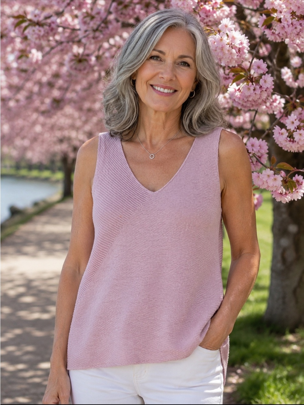 Eileen Fisher Blush Pink V-Neck 100% Linen Knit Tank. Size XS.